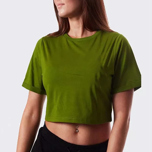 Top Corto Casual de Cuello Redondo para Mujer, Ligero, Verano, 100% Algodón Jersey, Antiarrugas, Transpirable, Secado Rápido, Cómodo - Product Image 1