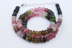 Collier multi-tourmaline lisse en forme de rondelle, perles de tourmaline pastèque de 5 à 6 mm - Product Image 3