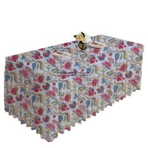 Hand Block Print Customized Hotel Restaurant Pleated <b>Tablecloth</b> Rectangular Pleated Table Cloths Table Skirt For Wedding Banquet - Product Image 5