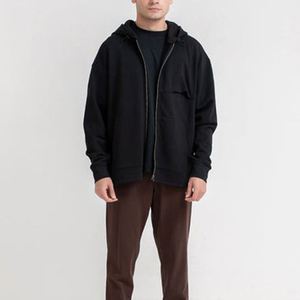 Sweat-shirt à capuche zippé noir pour homme, coupe classique, couleur unie, 100% coton tricoté, vêtement d'automne - Product Image 6