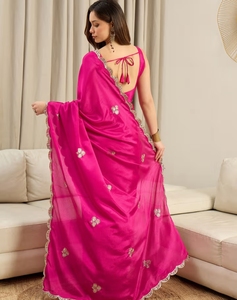 Sari Tradicional KV para Mujer, de Rayón y Seda, Adornado, Reversible, de Secado Rápido, Antiarrugas, Listo para Usar en Fiestas, con Blusa Sin Coser - Product Image 6