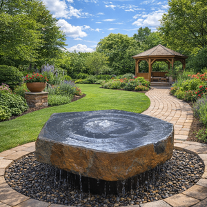 Fontaine de jardin extérieure en pierre de basalte naturelle avec base de support et trou central pré-percé, design moderne, garantie 1 an - Product Image 5