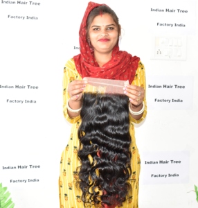 Extensions de cheveux humains indiens 100% qualité supérieure pour femmes, avec closure, ondulées, double trame machine, ondulation profonde, cuticules soyeuses, non traitées - Product Image 6