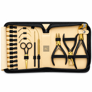 Kit d'outils professionnels pour extensions de cheveux, pinces, ciseaux, clips, outils de coiffage pour l'installation et le retrait, couleur or et noir - Product Image 1