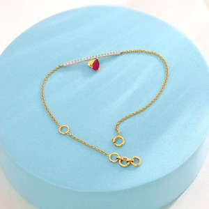 <b>Red</b> Heart Accent Diamond Bar <b>Bracelet</b> with Yellow Gold Chain and Minimal Romantic Center Design - Product Image 5