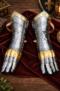 Gants de guerrier articulés médiévaux en acier poli antique avec accents en laiton, longs, pour cosplay, foires de la Renaissance, souvenir Marco - Product Image 6