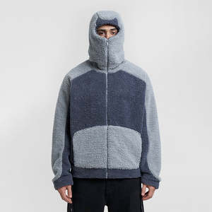 Sudadera con capucha de sherpa tipo ninja, premium, personalizada, cálida para invierno, de forro polar grueso y esponjoso, con bloques de color, bordado, de alto gramaje, con cremallera de media cara y diseño de máscara - Product Image 5