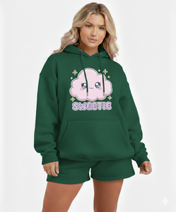 Ensemble sweat-shirt et short pour femme, style nouveau, 2 pièces, vêtements décontractés d'hiver, 100% coton, tricot uni avec taille élastique - Product Image 4