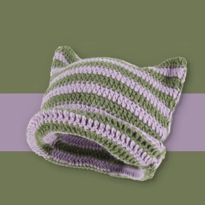 Gorros holgados de Navidad para mujer, rojos y verdes, de ganchillo, acrílico y algodón, con orejas de demonio, diablo, gato, zorro, tejidos a rayas - Product Image 4