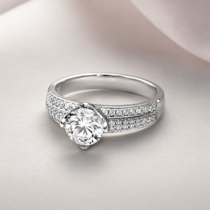 Real Round Cut Diamond Matching <b>Ring</b> <b>Set</b> in 14K White Gold for Women | Bridal Engagement Wedding Band Anniversary Elegant Gift - Product Image 1