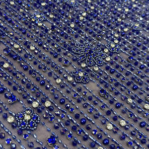Tela de Tul Azul Rey con Cuentas, Pedrería y Lentejuelas, Material de Lujo Hecho a Mano para Vestidos de Kaftan, Bodas y Fiestas - Product Image 1