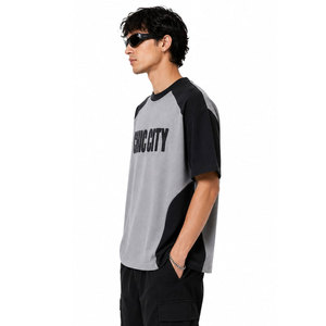 เสื้อยืดโอเวอร์ไซส์แขนแร็กแลนสีเทาดำสำหรับผู้ชาย ลายพิมพ์ตัวอักษร ดีไซน์ลำลอง คอกลม ผ้าถักเนื้อนุ่ม ทรงพอดีตัว - Product Image 5