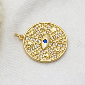 Pendentif Breloque Rond Œil Bleu en Argent Sterling 925 Plaqué Or avec Zircon, Vente en Gros Usine |   Accessoires pour la fabrication de bijoux - Product Image 3