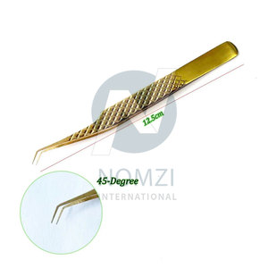 Pince à épiler professionnelle en acier inoxydable doré à pointe incurvée pour extensions de cils volume haute précision, outils de maquillage - Product Image 5