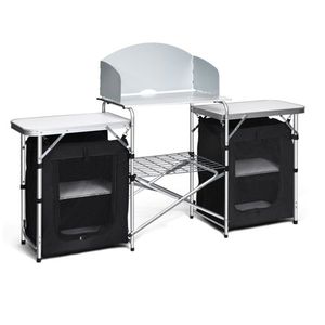 Cucina da Campeggio Moderna Pieghevole con Paravento a 2 Lati e Tasche per Cucinare all'Aperto, Escursionismo, in PC, Acciaio, Plastica, Metallo e Alluminio Durevoli - Product Image 1