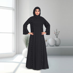 Abaya Nida Modeste avec Panneau Brodé, Robe Islamique à Manches Longues, Fermeture Avant, Style Dubaï, Légère, pour Femmes Musulmanes, Idéale pour l'Aïd et les Occasions Spéciales - Product Image 4