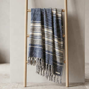 Manta a Rayas de Algodón Crema y Azul, Tejida a Mano, para Sofá, Decoración Contemporánea para Sala de Estar, Venta al Por Mayor - Product Image 5