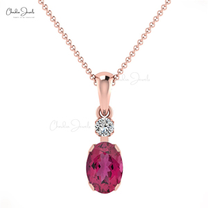 Colgante Listo para Enviar, Turmalina Rosa de Corte Ovalado de 7x5mm con Diamantes, Colgante de Oro Rosa Fino de 14k, Joyería Personalizada para Mujer - Product Image 2
