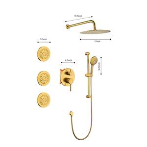 Système de douche avec barre coulissante, pommeau de douche, douchette à main, jets de douche, bras de douche, tuyau, robinet, garniture, poignées à levier - Ensemble de quincaillerie de salle de bain - Product Image 3