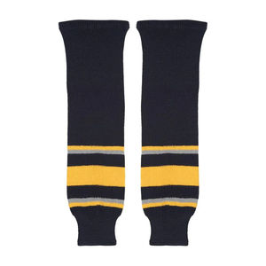 Calcetines de hockey sobre hielo personalizados de punto, calentadores de piernas ajustados para adultos, de malla a rayas, para práctica, 100% poliéster, de secado rápido, para patinaje sobre hielo. - Product Image 1