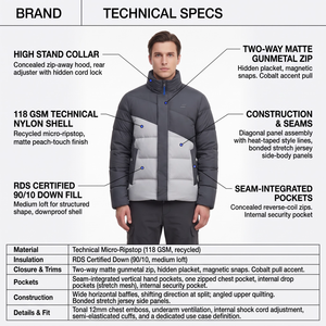 Veste matelassée en nylon recyclé pour homme, blocs de couleur asymétriques, streetwear européen, étiquette personnalisée OEM - Product Image 5