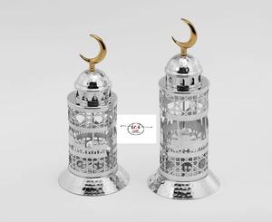 Farol de Ramadán con Marco de Hierro, Portavelas de Metal con Paneles de Vidrio, Farol de Metal para Decoración del Hogar y Bodas - Product Image 1