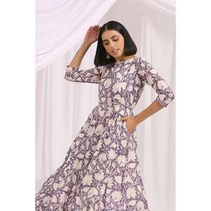 Vestido midi con estampado floral para mujer, vestido informal con cuello redondo y manga larga - Product Image 3