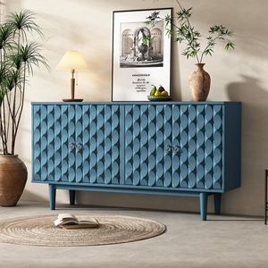 Credenza Moderna a 4 Ante con Motivo Convesso e 2 Maniglie Argentate per Soggiorno, Sala da Pranzo o Cucina - Product Image 1