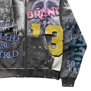 แบรนด์ 13 If I Ruled The World เสื้อฮู้ดซิปผู้ชายทรงโอเวอร์ไซส์ พิมพ์ลายฮิปฮอป ทรงปกติ สไตล์ฤดูใบไม้ร่วง - Product Image 4
