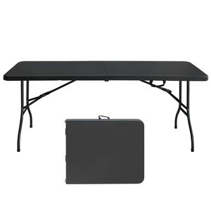 Tavolo Pieghevole Portatile Nero da 6 Piedi, Alta Capacità di Carico, Tavolo in Plastica per Campeggio, Picnic e Feste - Product Image 1