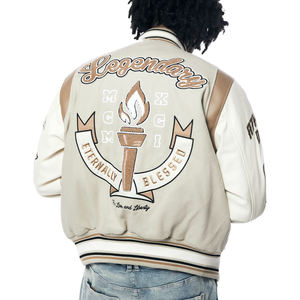 Veste universitaire Smoke Rose pour homme, style preppy, avec patchs lettres brodés, en coton et polyester, coupe droite, col montant, pour l'automne - Product Image 6