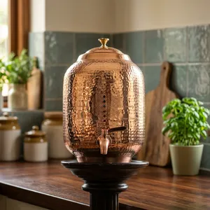 Turquoise Gold Plated Water <b>Dispenser</b> with <b>Tap</b> Modern Luxury Metal Beverage Server - Product Image 4