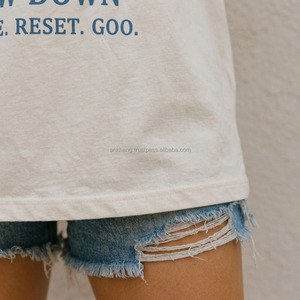 T-shirt imprimé pour femme, col rond, manches courtes, 100% coton, coupe ample, motif vague 'Take It Easy', idéal printemps-été - Product Image 5