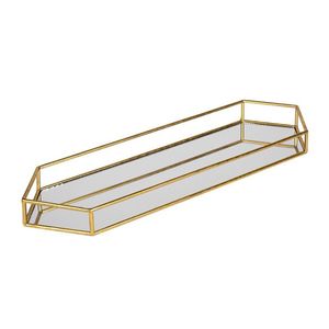 Antique Brass Finish Rectangle <b>Mirror</b> Tray Decorative Metal Glass Vanity Tray Wholesale Tableware Serving Tray for Hotel Home - Product Image 3