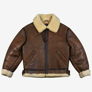 Veste bomber classique pour homme en peau de mouton shearling marron foncé B-3 |   Veste de vol pour temps extrêmement froid de la Seconde Guerre mondiale, en laine sherpa épaisse, OEM/ODM - Product Image 1