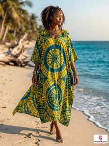 Printed <b>Kaftan</b> Dress Women Elegant Beach Wear Loose Fit Soft Fabric <b>Summer</b> Cover Up Resort Island Style Manufacturing Supply - Product Image 2