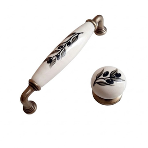 Luxury Olive Branch Ceramic Drawer Handle and Knob <b>Set</b> Decorative Cabinet Pull Premium quality Furniture Hardware for <b>Wardrobes</b> - Product Image 1