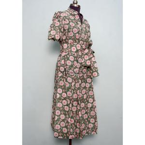 Kangura Women's Eco-friendly 100% Cotton Modern Floral A-Line Midi Dress V-Neck Short Sleeve Breathable Button Decoration Office - Product Image 5