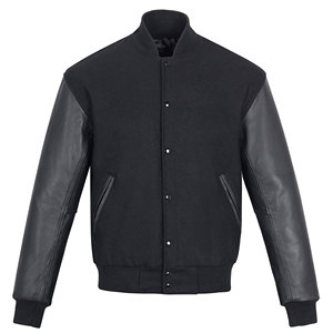 Chaqueta Varsity Negra para Hombre Wellfit Wears, Mangas de Lana, Logotipo Bordado en la Parte Delantera, Cuello Alto, Ropa Casual de Invierno de Alta Calidad - Product Image 1