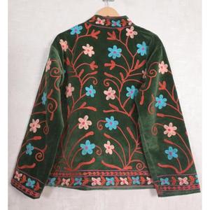 Floral Indian Suzani <b>Velvet</b> Coat <b>Women</b> Handmade Embroidered Boho <b>Jacket</b> Ethnic Fashion Outerwear - Product Image 4