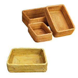 Juego de 3 Cestas/Bandejas Rectangulares de Mimbre RATTAN Duraderas, Solución de Almacenamiento Natural para Cocina - Product Image 1
