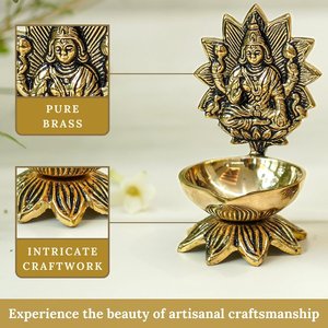 Lampe à huile en laiton Lakshmi Ganesh pour Puja Mandir Art Déco Diwali Deepak - Product Image 5