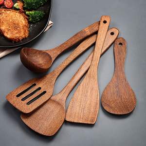 Ensemble de cuillères en bois écologiques pour la cuisine, avec spatule, louche, spatule à retourner et cuillère à mélanger pour la préparation des aliments - Product Image 2