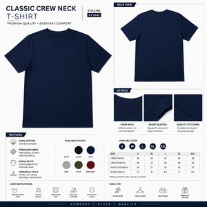 Camiseta de Manga Corta Azul Marino para Hombre, 100% Algodón, Corte Regular, Cuello Redondo, Estilo Casual, Tejido Jersey, Color Sólido - Product Image 5