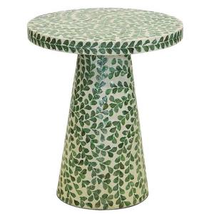 Green and <b>White</b> Capiz <b>Table</b> Minimalist <b>Round</b> Leaf Pattern Accent Side <b>Table</b> For Home And Hotel Interior Decoration - Product Image 4