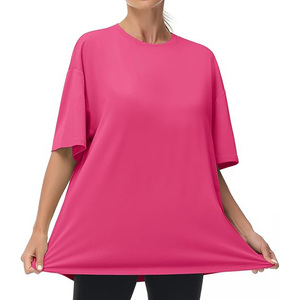 T-shirt décontracté pour femme, noir, col en V, coupe ample, épaules tombantes, manches courtes, couleur unie, tissé respirant - Product Image 6