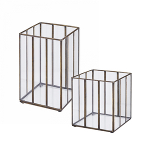 Portavelas de metal negro y latón, perfecto para decoración del hogar y bodas, farol de mesa hecho a mano con paneles de vidrio. - Product Image 1