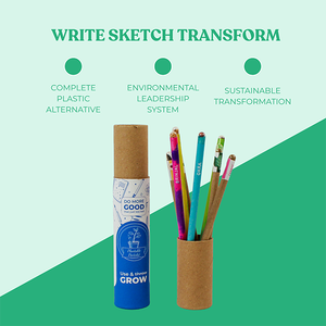 Ensemble cadeau stylo et crayon plantables, écologique, papier recyclé infusé de graines, encre bleue, largeur d'écriture 0,7 mm, dans un tube en papier - Product Image 4