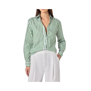 Women's Classic Green and <b>White</b> Geometric Long Sleeve Button Down <b>Shirt</b> with Collar Office Skinny Woven - Product Image 6
