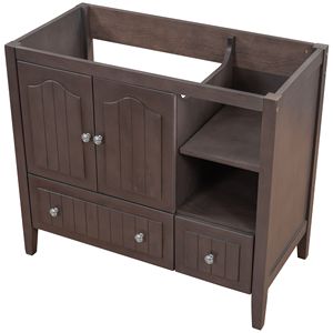 Base di vanità da bagno in legno massiccio da 36 pollici marrone solo con tavole in MDF - Product Image 3